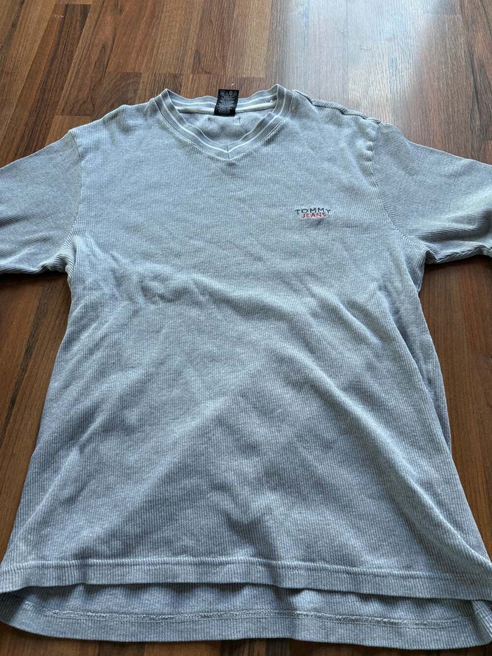 Tommy Jeans Ribbed Knit Short Sleeve T-Shirt Gray Large